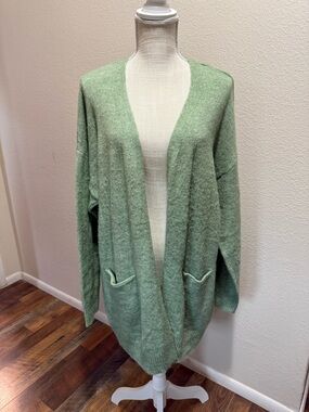 Vero Moda Curve - Open-Front Knit Cardigan in Sage Green - Size 1X